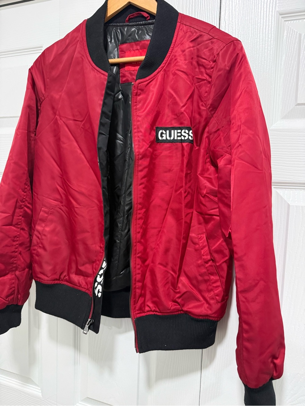 GUESS Red Bomber Jacket with Black Trim